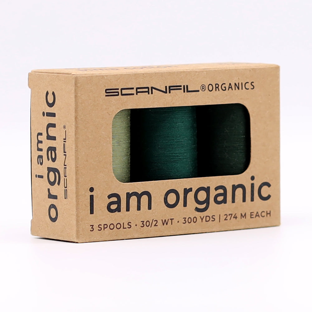 SCANFIL® 30wt Organic Pima Cotton Thread Trio Set - 3ct 300yd Spools - Foresty Greens - Full