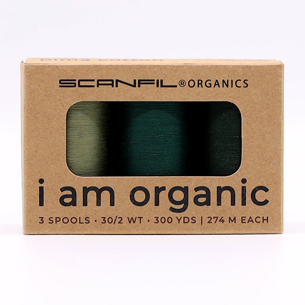 SCANFIL® 30wt Organic Pima Cotton Thread Trio Set - 3ct 300yd Spools - Foresty Greens Drape