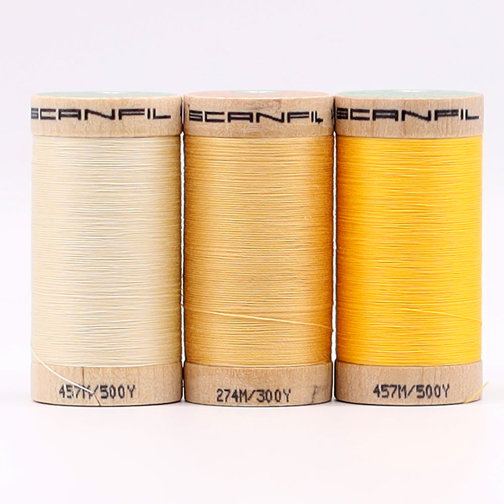 SCANFIL® 50wt Organic Pima Cotton Thread Trio Set - 3ct 500yd Spools - Sunshine Yellows Folded