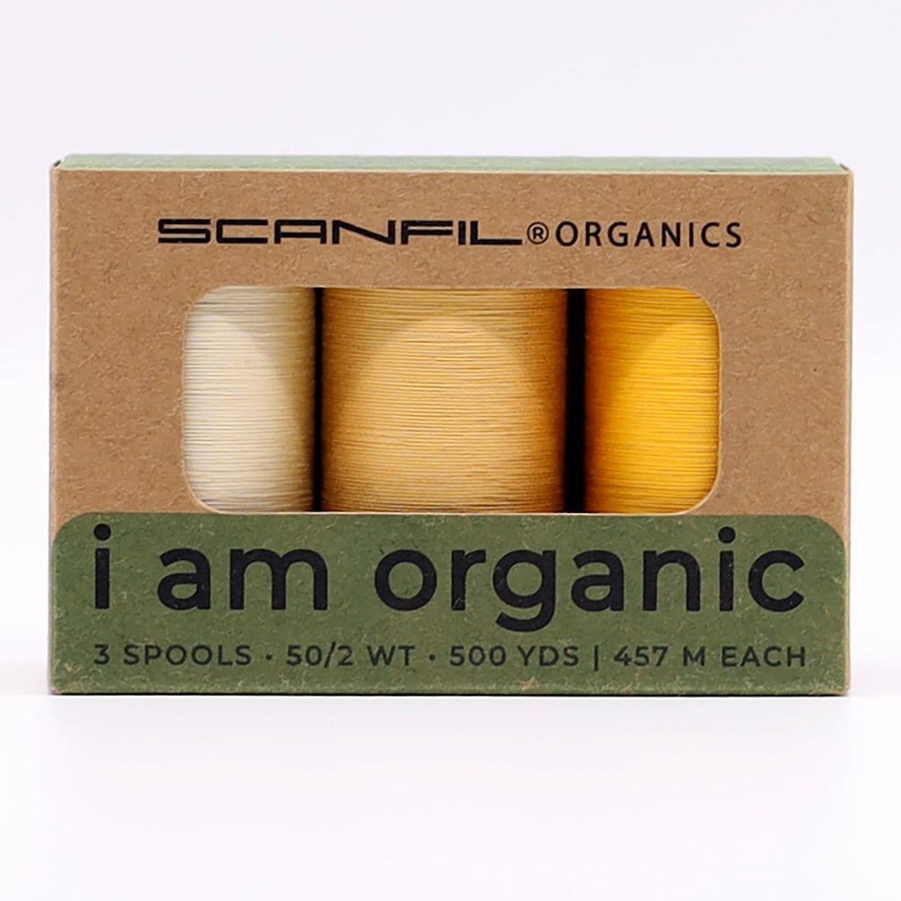 SCANFIL® 50wt Organic Pima Cotton Thread Trio Set - 3ct 500yd Spools - Sunshine Yellows Drape