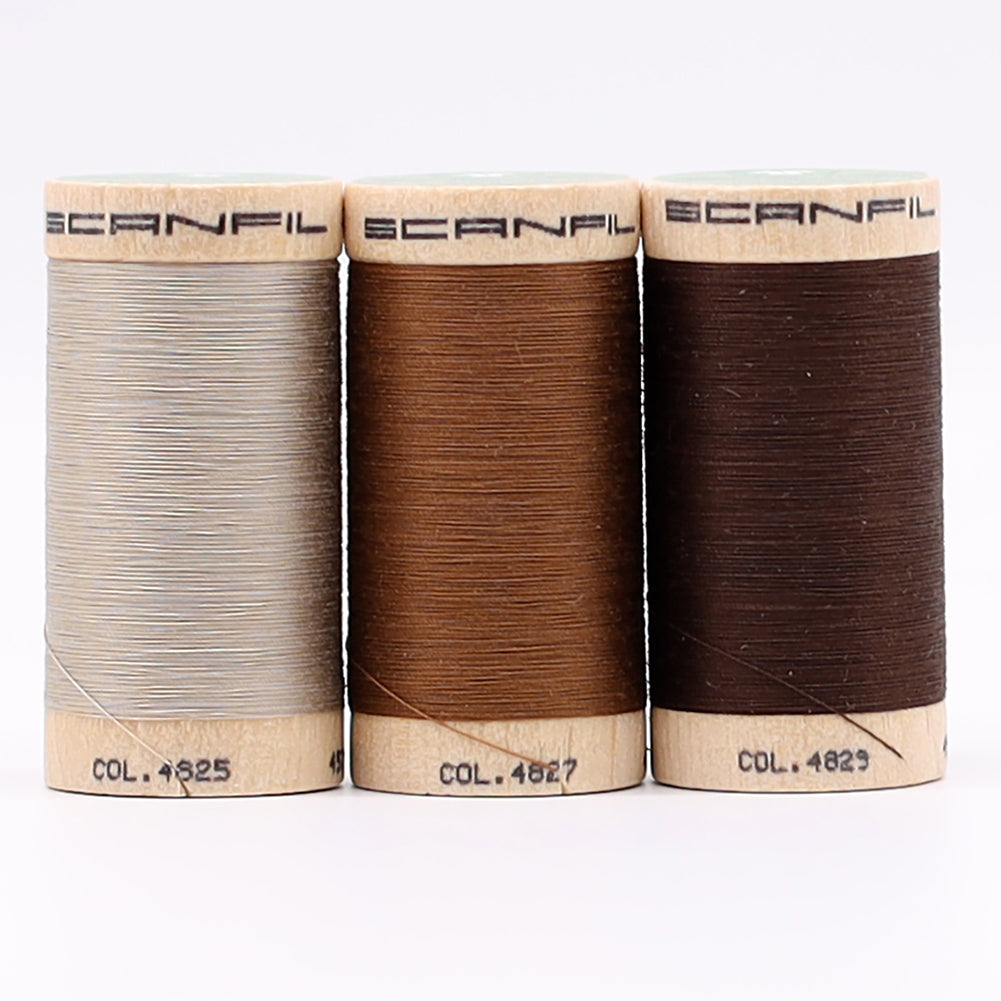SCANFIL® 50wt Organic Pima Cotton Thread Trio Set - 3ct 500yd Spools - Earthy Browns Detail