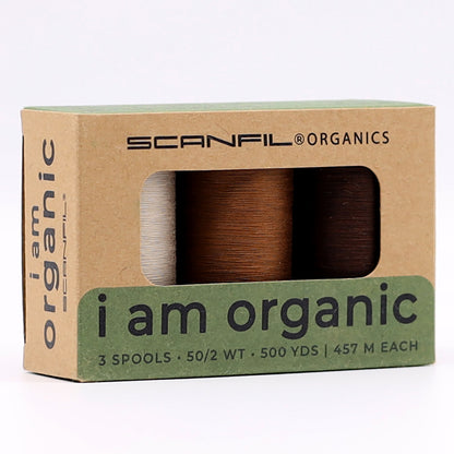 SCANFIL® 50wt Organic Pima Cotton Thread Trio Set - 3ct 500yd Spools - Earthy Browns