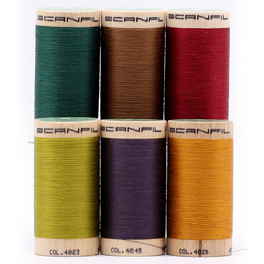 SCANFIL® 50wt Organic Pima Cotton Thread Set - 6ct 500yd Spools & Wood Rack - Harvest Time - Full