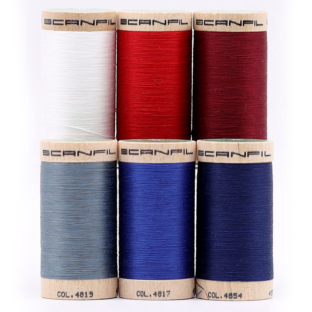 SCANFIL® 50wt Organic Pima Cotton Thread Set - 6ct 500yd Spools & Wood Rack - Patriotic - Full - Image 8 of 11