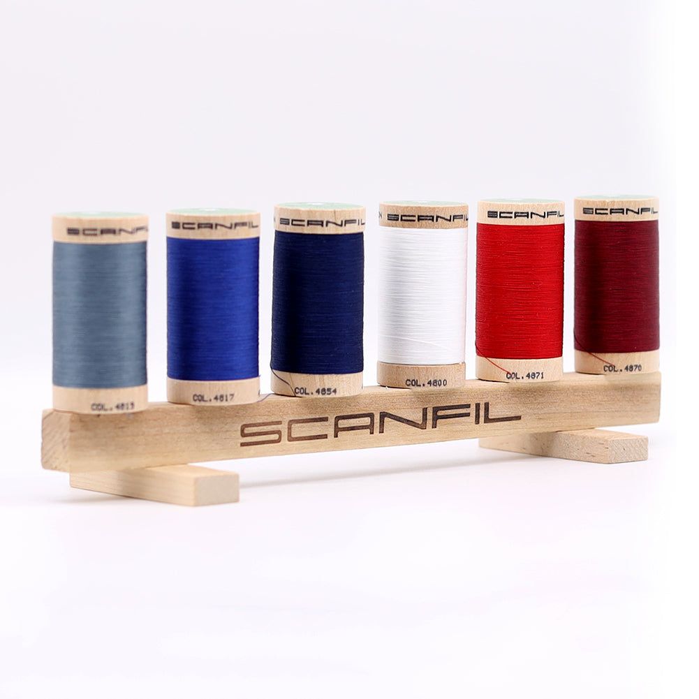 SCANFIL® 50wt Organic Pima Cotton Thread Set - 6ct 500yd Spools & Wood Rack - Patriotic - Full