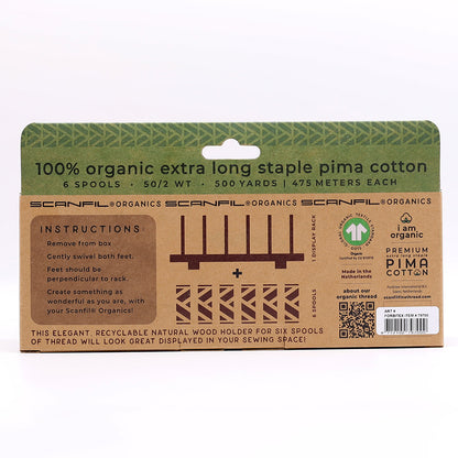 SCANFIL® 50wt Organic Pima Cotton Thread Set - 6ct 500yd Spools & Wood Rack - Frosty Winter Folded