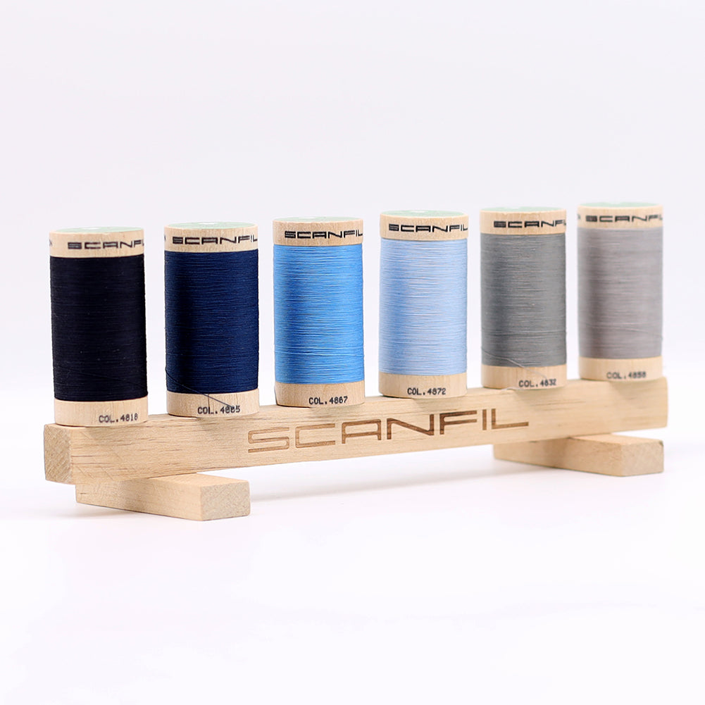 SCANFIL® 50wt Organic Pima Cotton Thread Set - 6ct 500yd Spools & Wood Rack - Frosty Winter Package