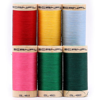SCANFIL® 50wt Organic Pima Cotton Thread Set - 6ct 500yd Spools & Wood Rack - Trendy Holiday Detail