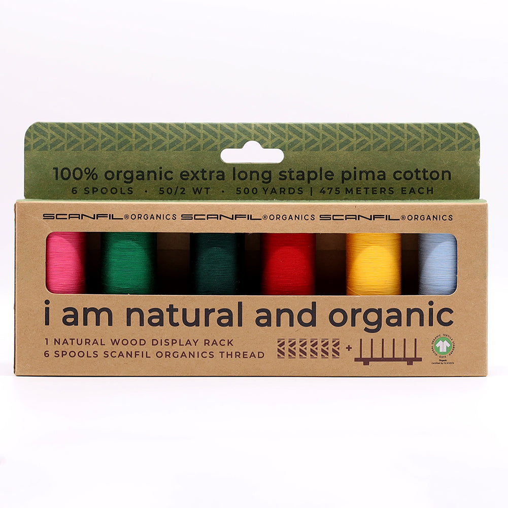 SCANFIL® 50wt Organic Pima Cotton Thread Set - 6ct 500yd Spools & Wood Rack - Trendy Holiday - Drape - Image 7 of 11