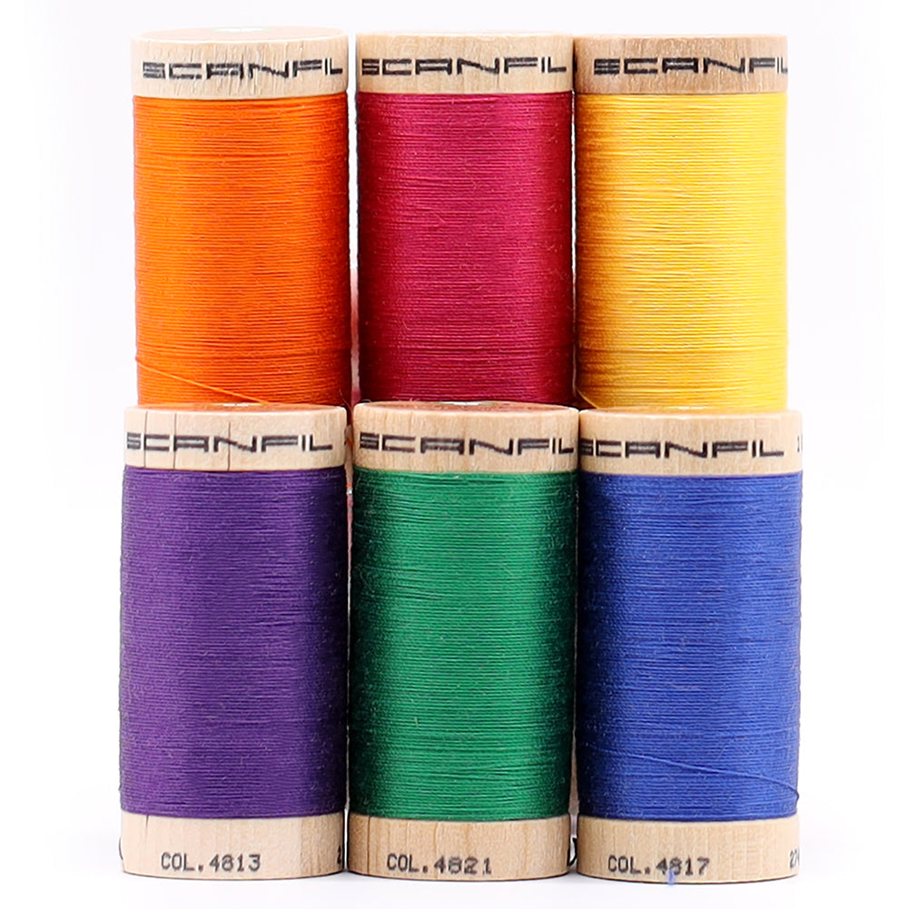 SCANFIL® 30wt Organic Pima Cotton Thread Set - 6ct 300yd Spools & Wood Rack - Jewel Tones Detail