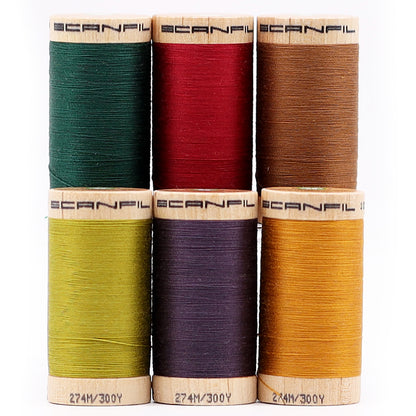 SCANFIL® 30wt Organic Pima Cotton Thread Set - 6ct 300yd Spools & Wood Rack - Harvest Time Full