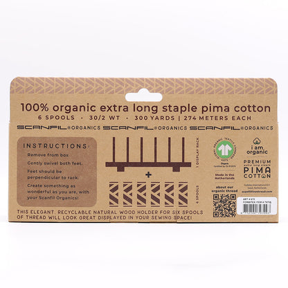 SCANFIL® 30wt Organic Pima Cotton Thread Set - 6ct 300yd Spools & Wood Rack - Harvest Time Drape