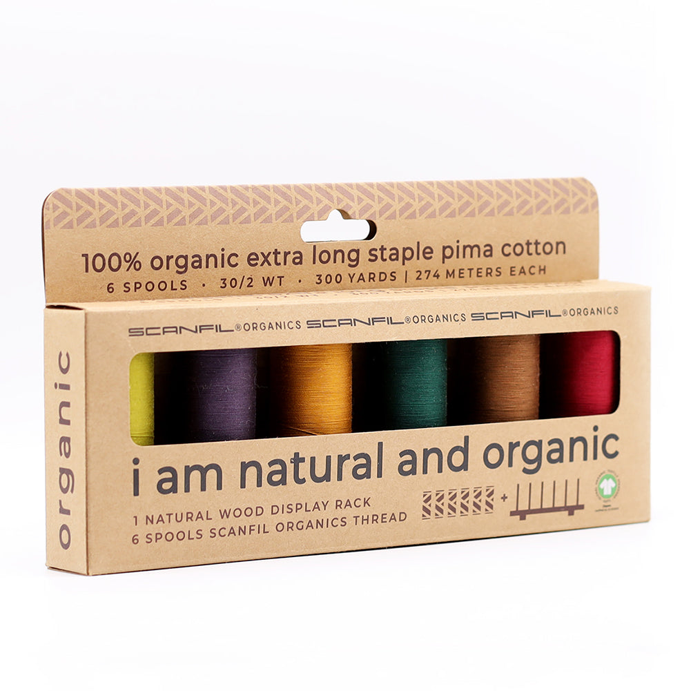 SCANFIL® 30wt Organic Pima Cotton Thread Set - 6ct 300yd Spools & Wood Rack - Harvest Time - Packaged - Image 11 of 11