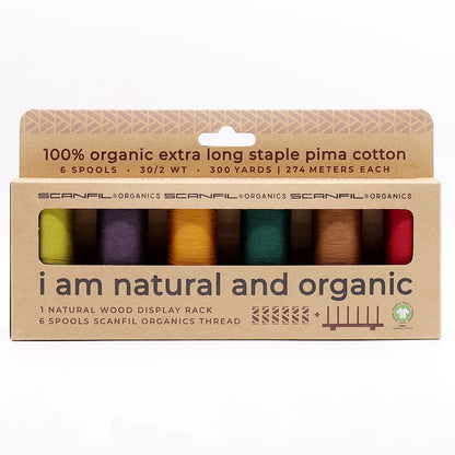 SCANFIL® 30wt Organic Pima Cotton Thread Set - 6ct 300yd Spools & Wood Rack - Harvest Time