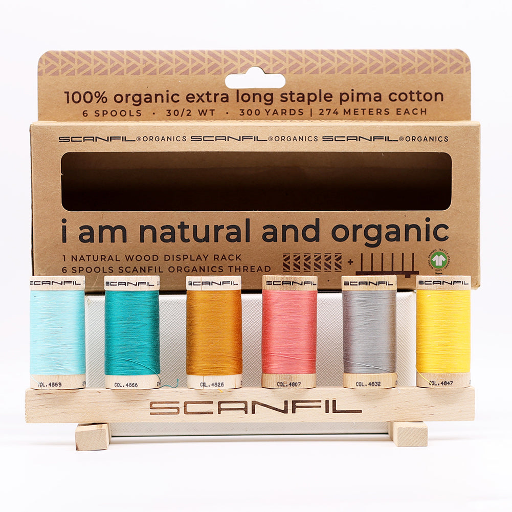 SCANFIL® 30wt Organic Pima Cotton Thread Set - 6ct 300yd Spools & Wood Rack - Fashion Mix - Detail