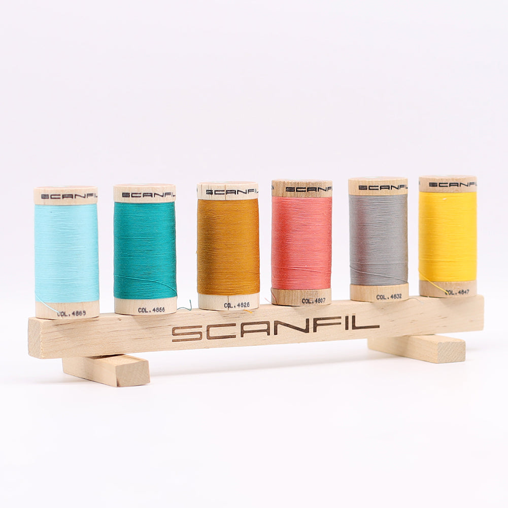 SCANFIL® 30wt Organic Pima Cotton Thread Set - 6ct 300yd Spools & Wood Rack - Fashion Mix - Packaged