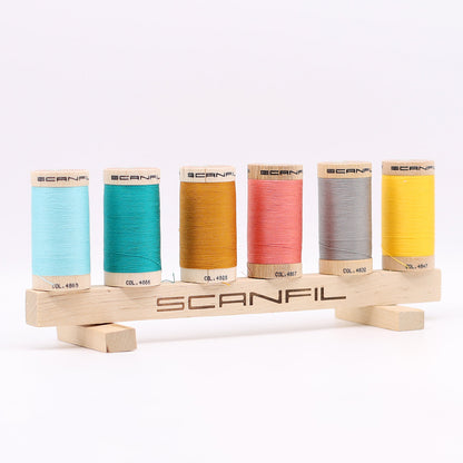 SCANFIL® 30wt Organic Pima Cotton Thread Set - 6ct 300yd Spools & Wood Rack - Fashion Mix