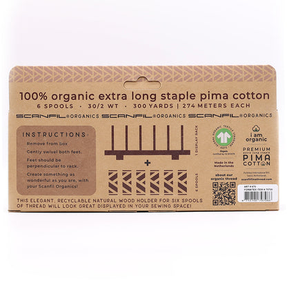 SCANFIL® 30wt Organic Pima Cotton Thread Set - 6ct 300yd Spools & Wood Rack - Frosty Winter Folded
