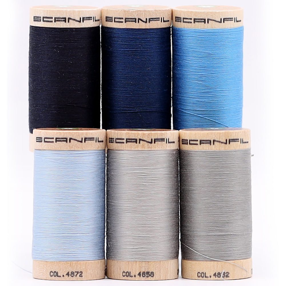 SCANFIL® 30wt Organic Pima Cotton Thread Set - 6ct 300yd Spools & Wood Rack - Frosty Winter Full