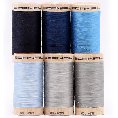 SCANFIL® 30wt Organic Pima Cotton Thread Set - 6ct 300yd Spools & Wood Rack - Frosty Winter Full
