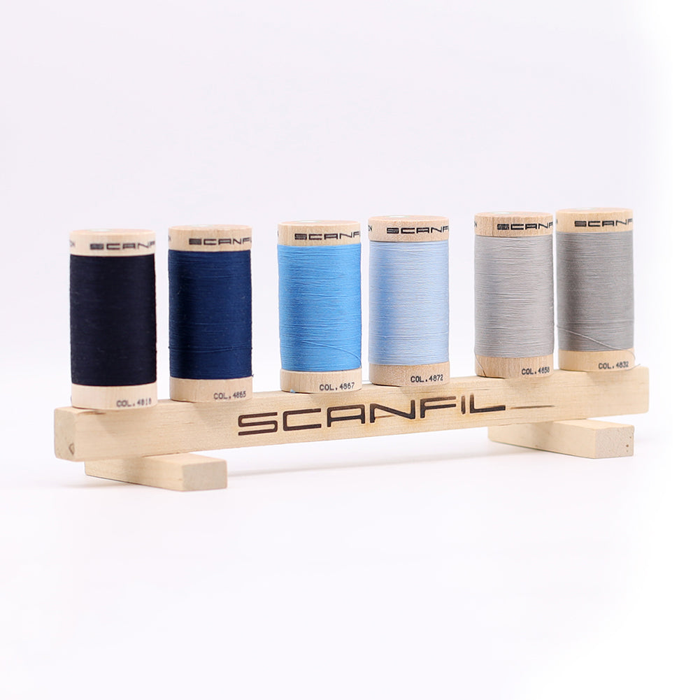 SCANFIL® 30wt Organic Pima Cotton Thread Set - 6ct 300yd Spools & Wood Rack - Frosty Winter Package