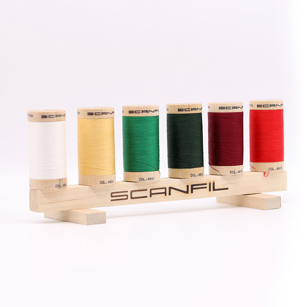 SCANFIL® 30wt Organic Pima Cotton Thread Set - 6ct 300yd Spools & Wood Rack - Holiday Traditions Package