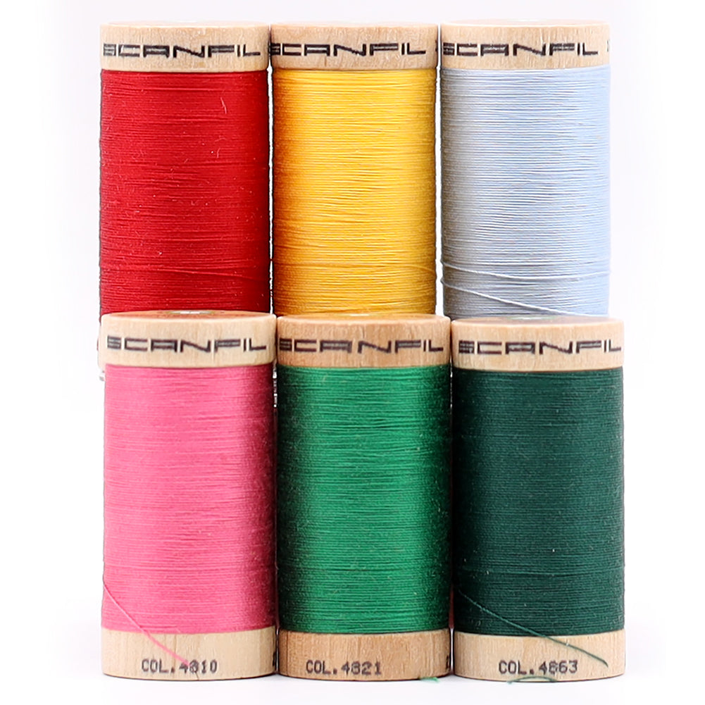 SCANFIL® 30wt Organic Pima Cotton Thread Set - 6ct 300yd Spools & Wood Rack - Trendy Holiday - Full - Image 8 of 11