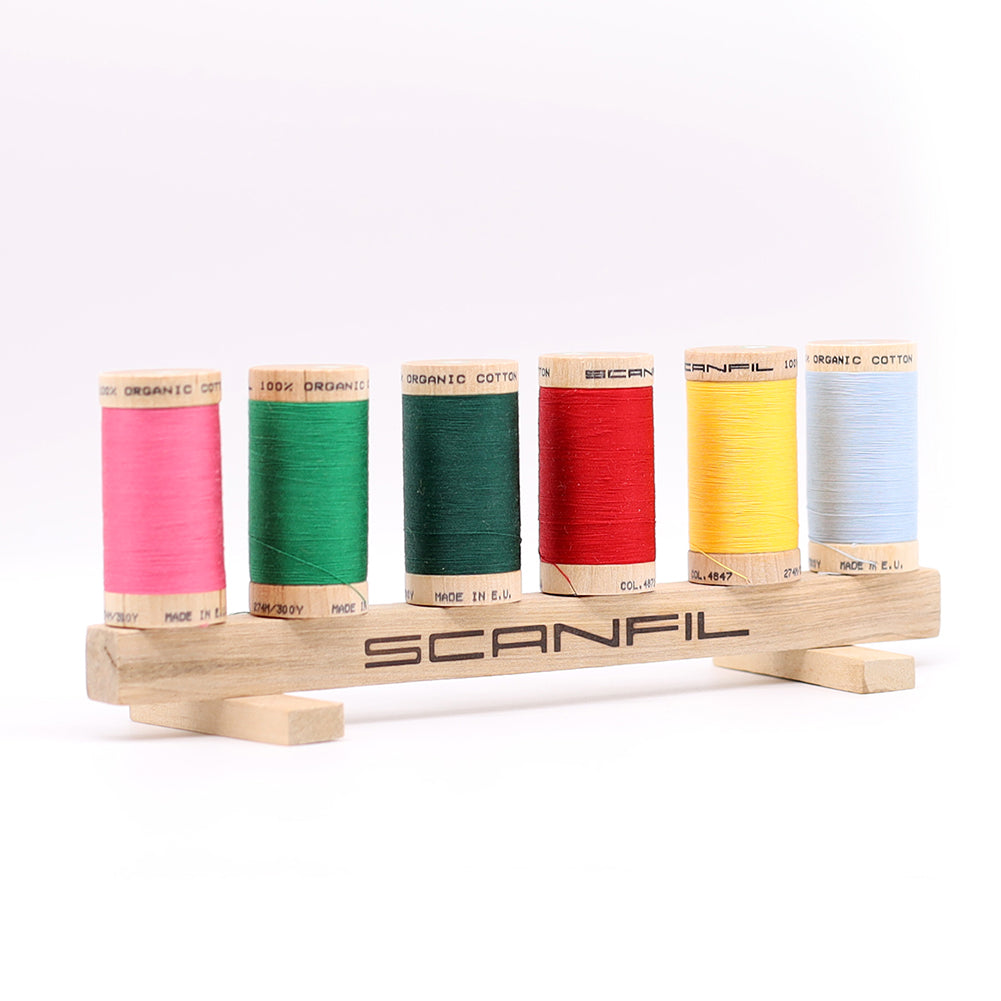SCANFIL® 30wt Organic Pima Cotton Thread Set - 6ct 300yd Spools & Wood Rack - Trendy Holiday - Full