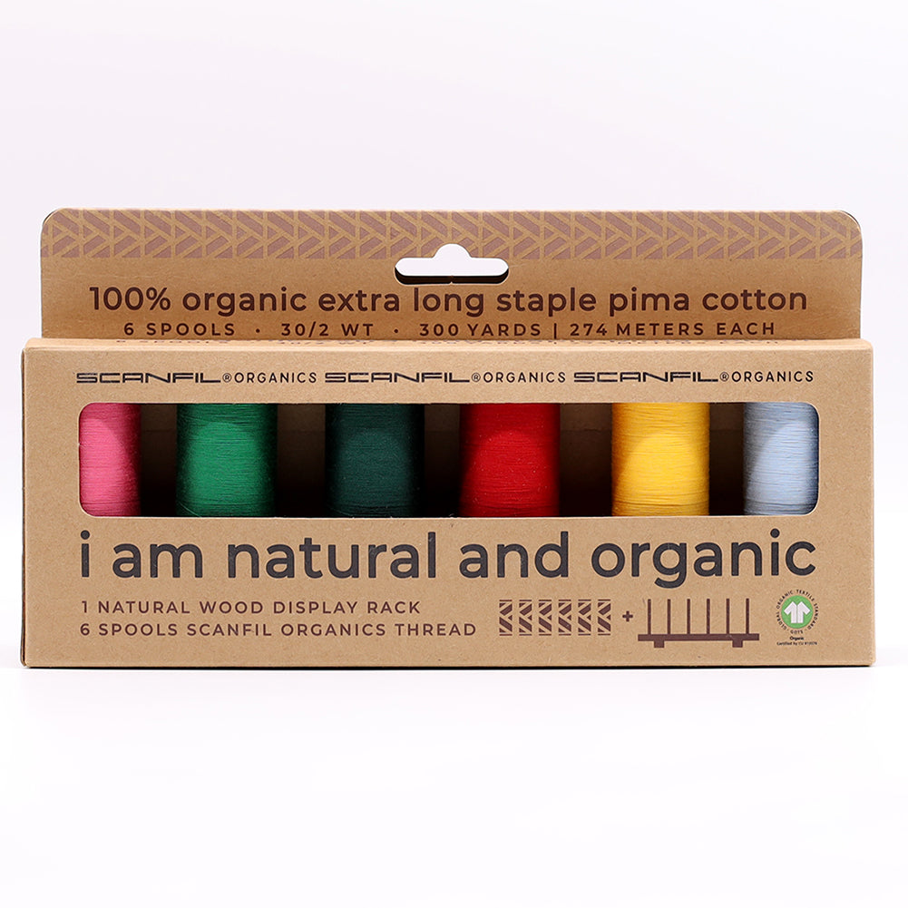 SCANFIL® 30wt Organic Pima Cotton Thread Set - 6ct 300yd Spools & Wood Rack - Trendy Holiday - Drape - Image 7 of 11