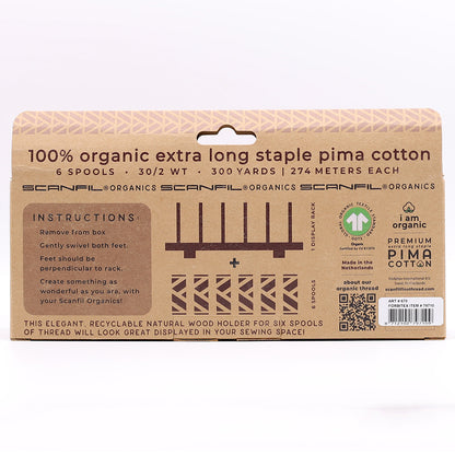 SCANFIL® 30wt Organic Pima Cotton Thread Set - 6ct 300yd Spools & Wood Rack - Trendy Holiday Drape