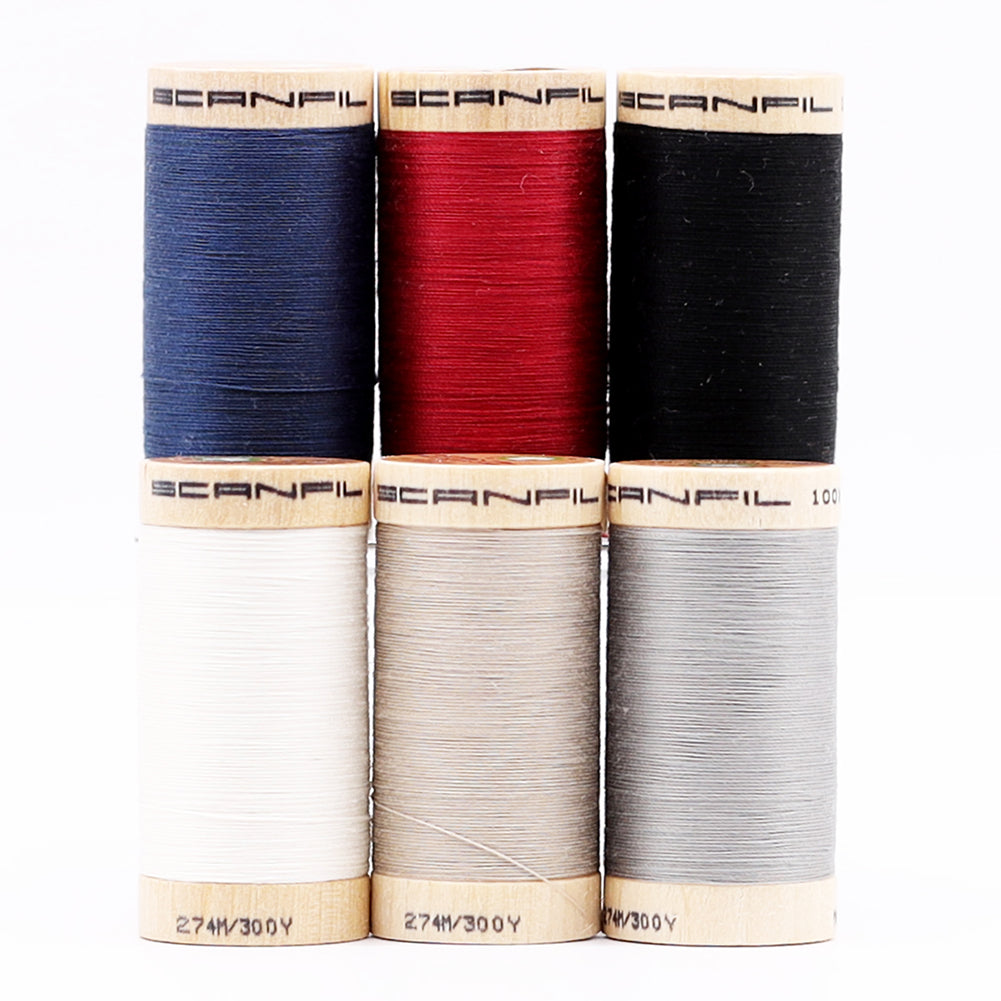SCANFIL® 30wt Organic Pima Cotton Thread Set - 6ct 300yd Spools & Wood Rack - Neutrals - Full