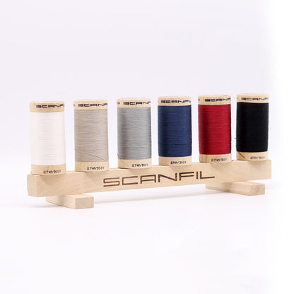 SCANFIL® 30wt Organic Pima Cotton Thread Set - 6ct 300yd Spools & Wood Rack - Neutrals