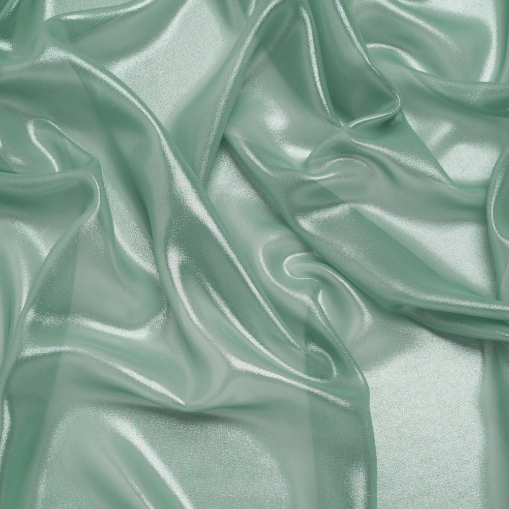 Liquid Sheen Metallic Polyester Chiffon - Silver on Aqua - Liquid Sheen Chiffon Collection - Drape