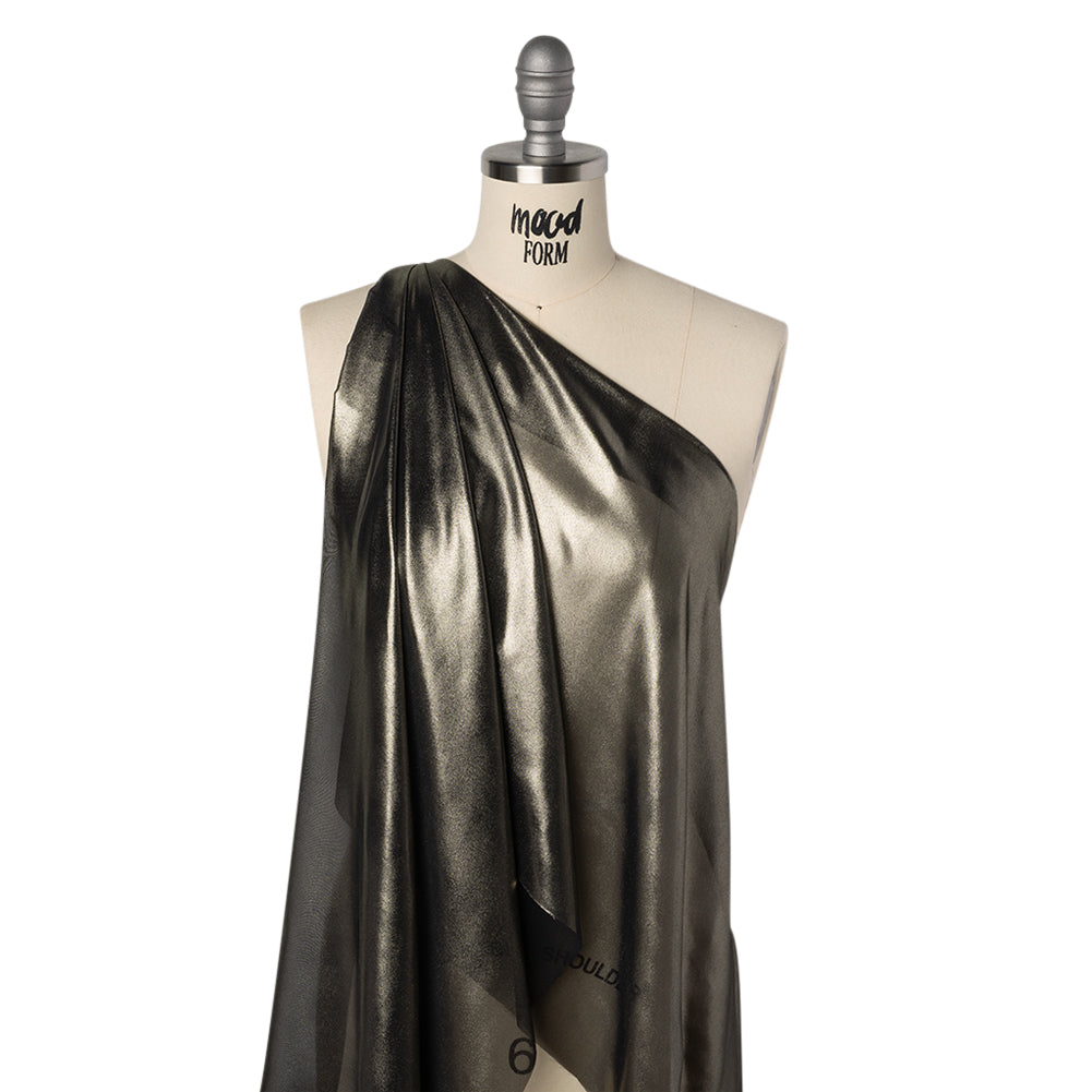 Liquid Sheen Metallic Polyester Chiffon - Gold on Black - Liquid Sheen Chiffon Collection - Folded