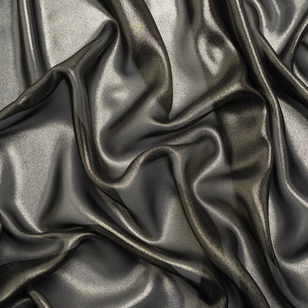 Liquid Sheen Metallic Polyester Chiffon - Gold on Black - Liquid Sheen Chiffon Collection - Drape