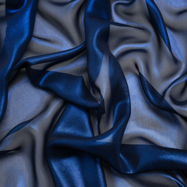 Liquid Sheen Metallic Polyester Chiffon - Navy on Black - Liquid Sheen Chiffon Collection Drape
