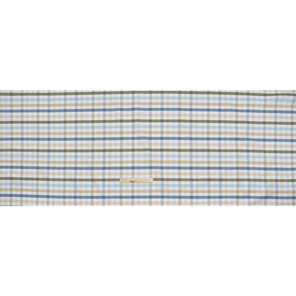 Cotton Oxford Shirting - Blue, Olive Green and Beige Plaid - Deadstock