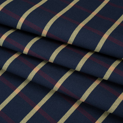 Cotton Oxford Shirting - Navy Blue, Red and Banana Yellow Windowpane Checks - Deadstock Folded