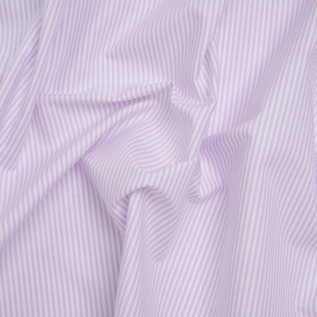 Cotton Oxford Shirting - Pale Lavender and White Candy Stripes - Designer Deadstock