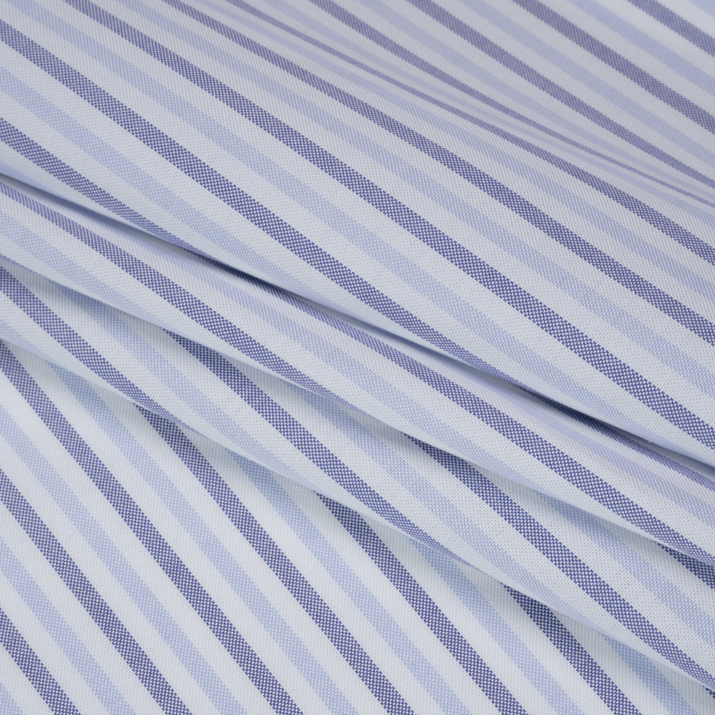 Cotton Oxford Shirting - Sky Blue, Cobalt and White Alternating Stripes - Designer Deadstock - Folded