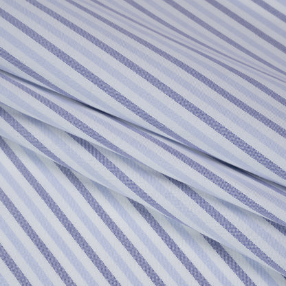 Cotton Oxford Shirting - Sky Blue, Cobalt and White Alternating Stripes - Designer Deadstock