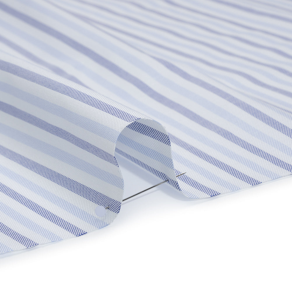 Cotton Oxford Shirting - Sky Blue, Cobalt and White Alternating Stripes - Designer Deadstock - Detail