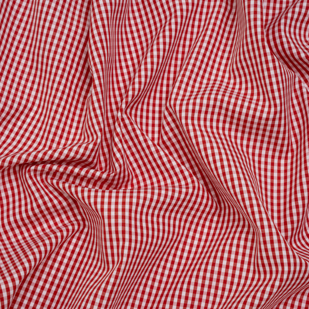 Cotton Gingham Shirting - Red and White Little Checks - Deadstock