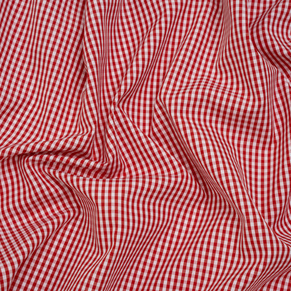 Cotton Gingham Shirting - Red and White Little Checks - Deadstock