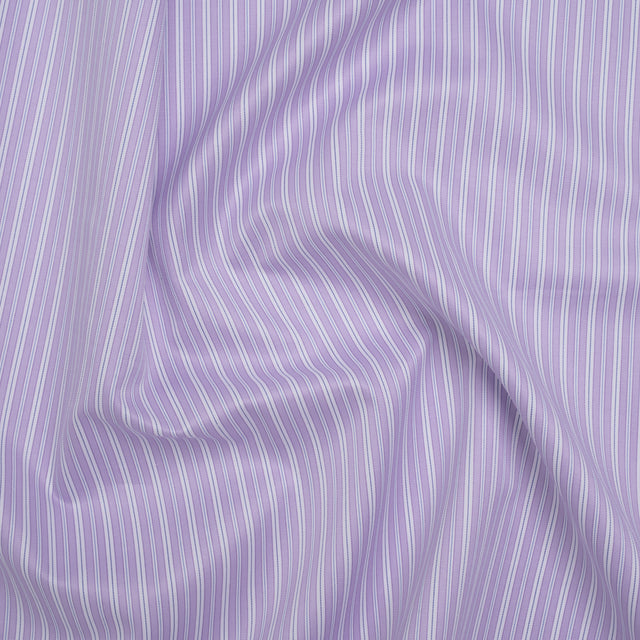Cotton Twill Shirting - Lavender, White and Light Blue Stripes - Deadstock