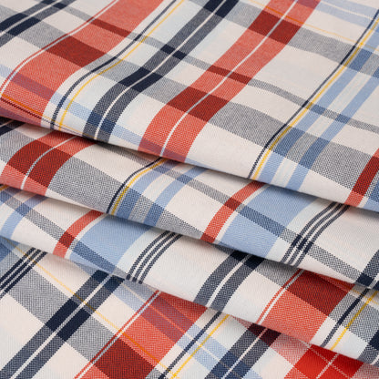 Cotton Oxford Shirting - Cream, Red and Blue Plaid - Deadstock