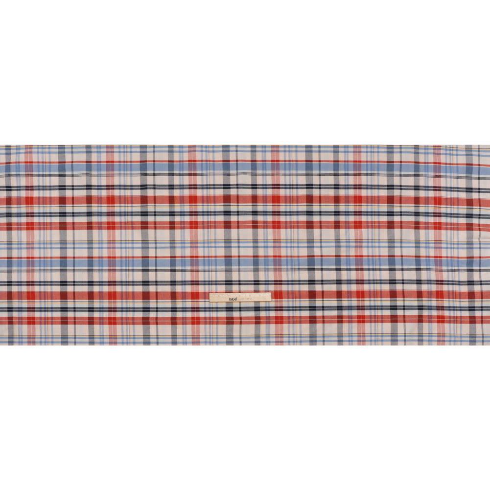 Cotton Oxford Shirting - Cream, Red and Blue Plaid - Deadstock - Full