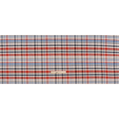Cotton Oxford Shirting - Cream, Red and Blue Plaid - Deadstock