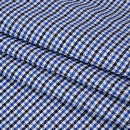 Cotton Oxford Shirting - Blue, Midnight and White Tattersall Check - Deadstock