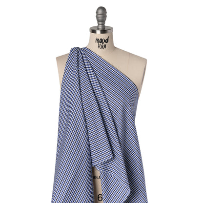 Cotton Oxford Shirting - Blue, Midnight and White Tattersall Check - Deadstock
